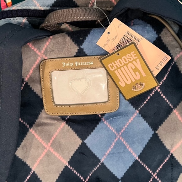 NWT JUICY COUTURE Blue Plaid Velour Regal Backpack School Book Bag Rare Vintage - Picture 4 of 16